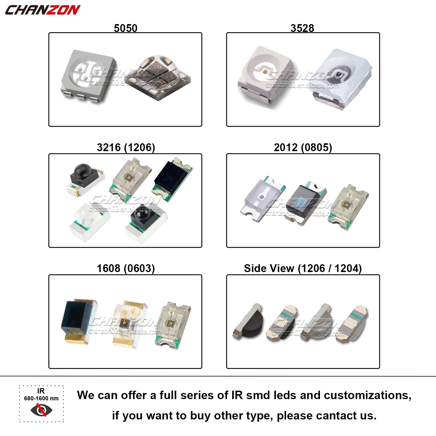 Full Series IR SMD LED Chip infrared 7060 5050 3535 3030 2835 3528 1206 0805 0603 850nm 940nm 1050nm 1450nm 1600nm Side view