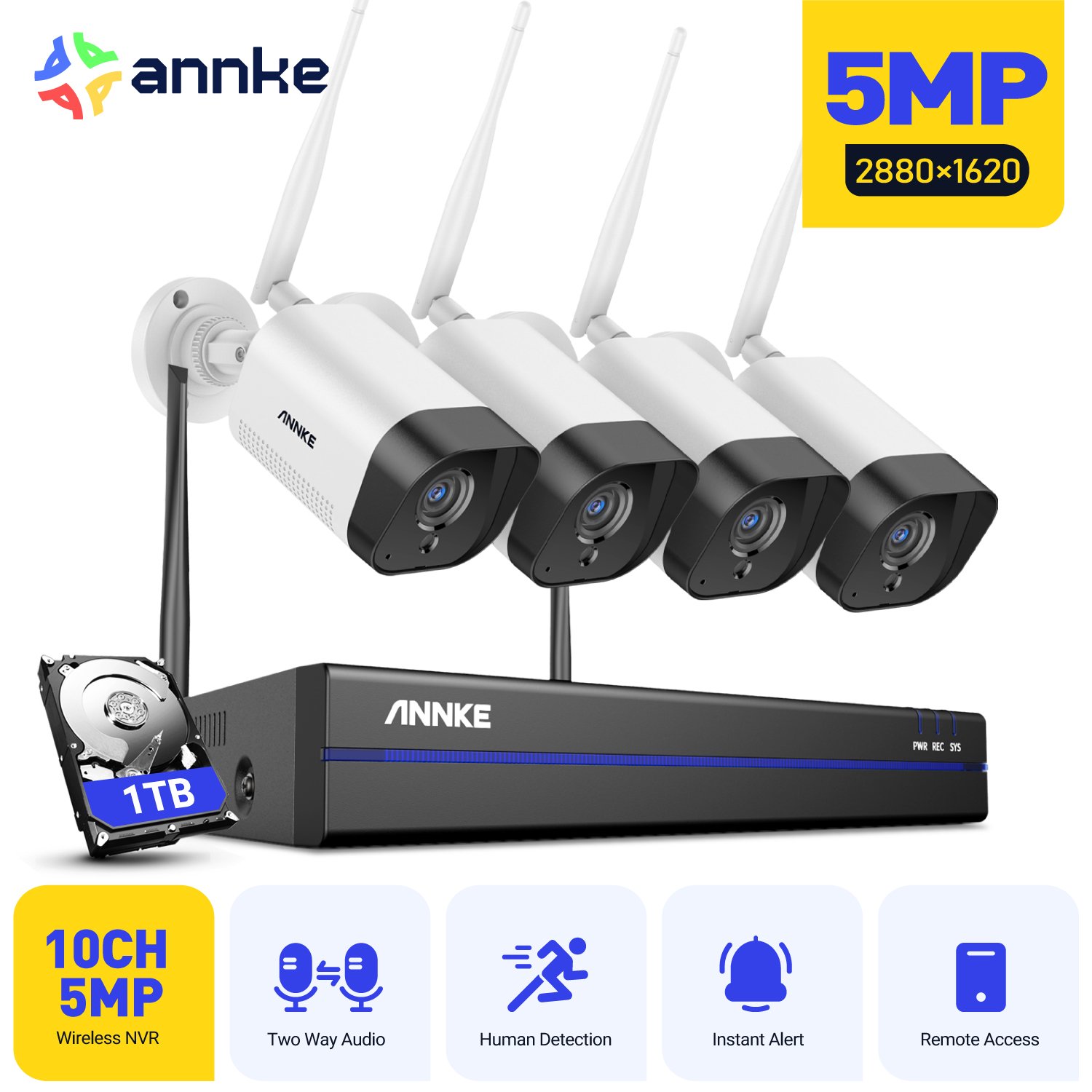 ANNKE 5MP 8CH Expandable WiFi NVR Security System Wireless 5MP WiFi Surveillance Camera System with AI Human Detection