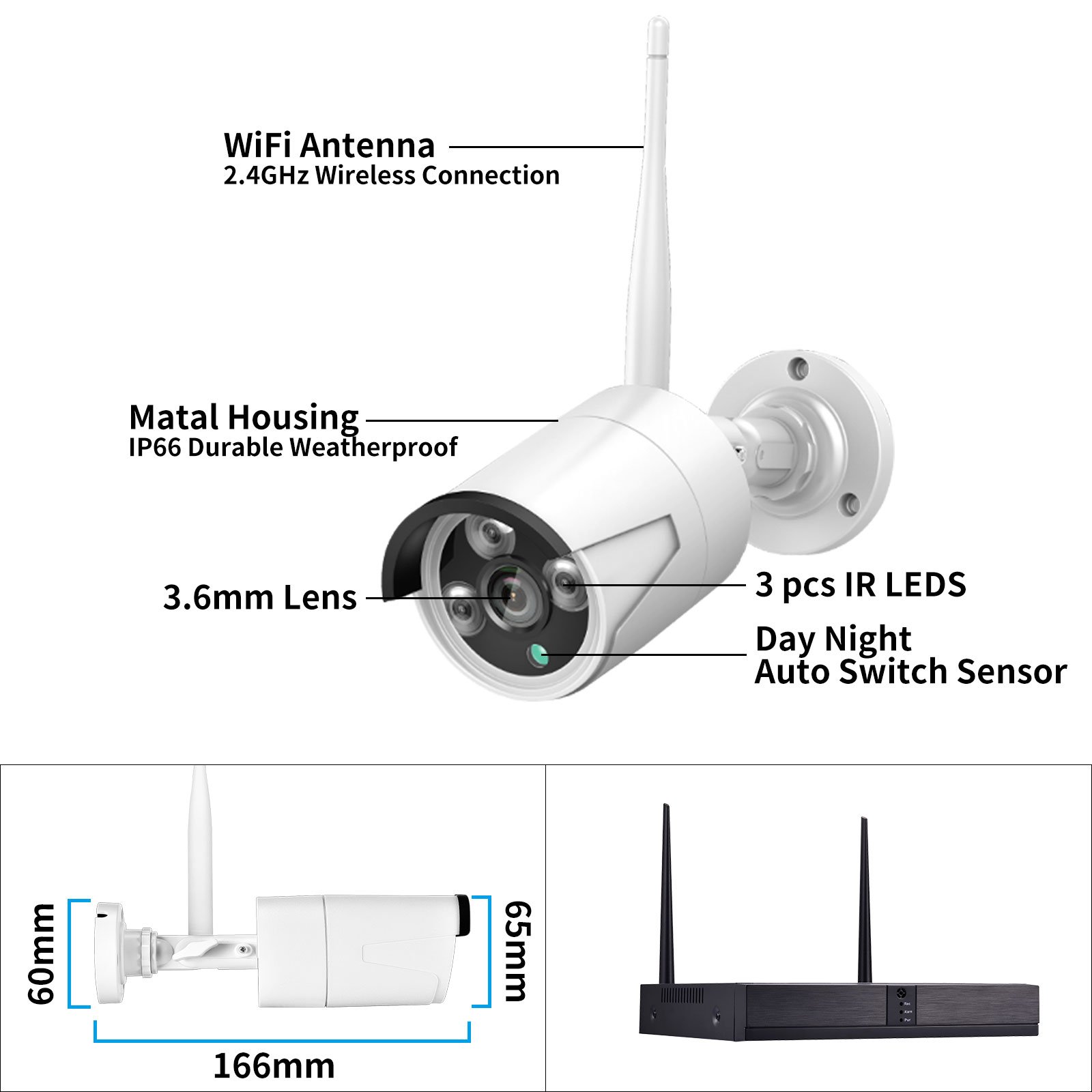 Innotronik Good Quality Night Vision CCTV Camera System Wireless Surveillance System Indoor with 4CH Bullet Camera Wireless Nvr
