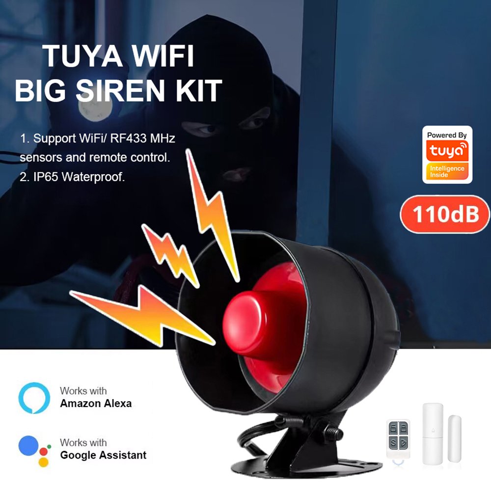 Tuya WIFI Speaker WIFI Outdoor Siren Kit Powerful Outdoor WIFI Alarm with 110dB Sound - Security Surveillance Remote Monitoring