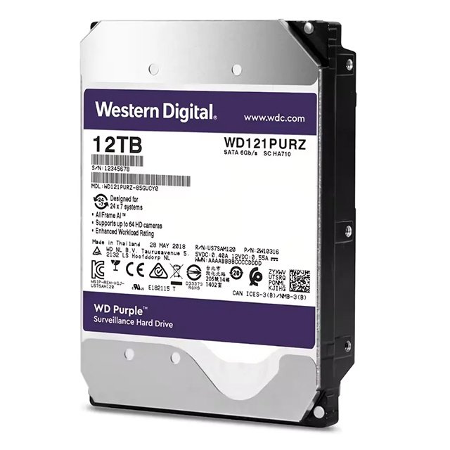 WD121PURZ For WD Purple 12TB 3.5" SATA Surveillance HDD 7200RPM Internal Hard Disk Drive for Cctv Camera Video Desktop WD121KRYZ