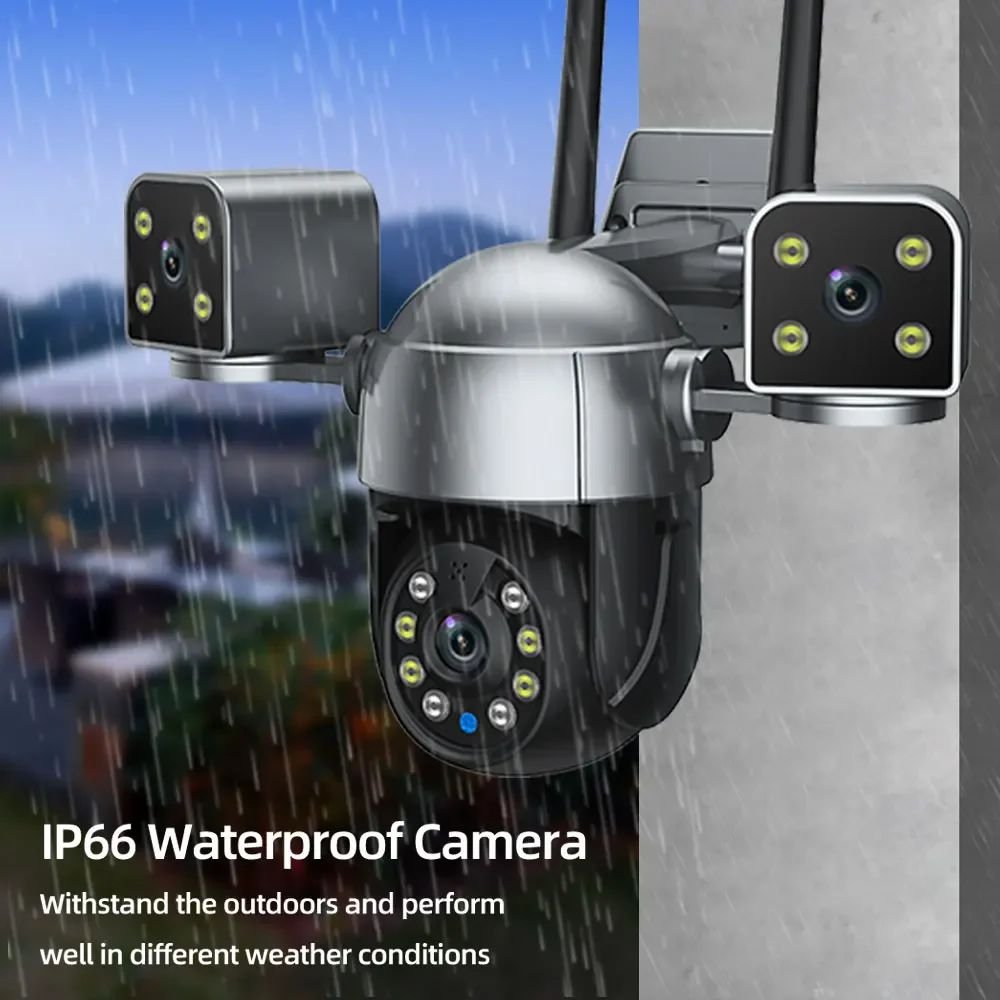 12MP WiFi Security Camera 3 Lens 3 Screens 8X Digital Zoom AI Human Detect 4MP Outdoor CCTV PTZ IP 6k Wireless Three Lens Camera