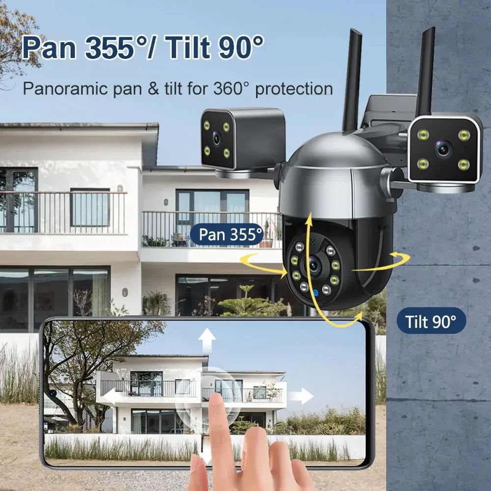 12MP WiFi Security Camera 3 Lens 3 Screens 8X Digital Zoom AI Human Detect 4MP Outdoor CCTV PTZ IP 6k Wireless Three Lens Camera