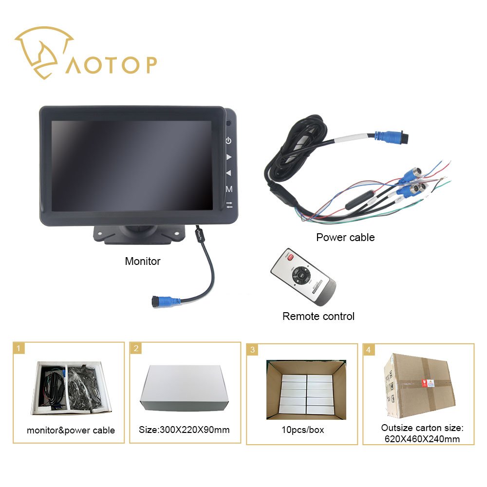Aotop 3ch Truck Blind Spot AHD Video Signal Monitor Truck L/R Side View Rear View Camera Surveillance Reverse Aid Monitor System