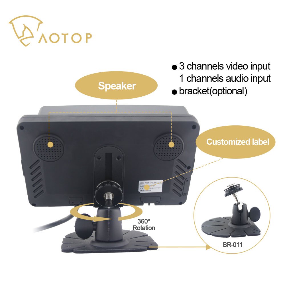 Aotop 3ch Truck Blind Spot AHD Video Signal Monitor Truck L/R Side View Rear View Camera Surveillance Reverse Aid Monitor System