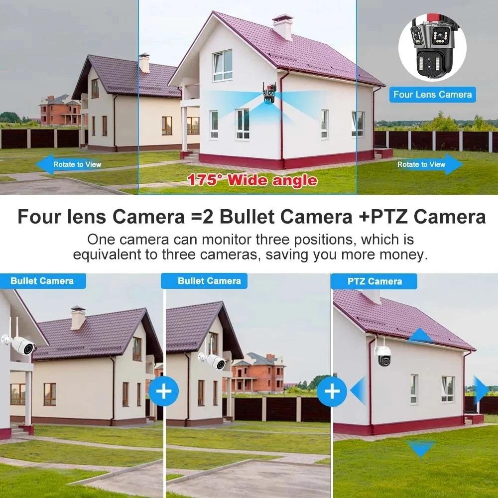 16MP 8K 10X Optical Zoom Surveillance Outdoor Cctv System WIFI Security Camera 8MP Camera Ptz Four Lens Network Camera