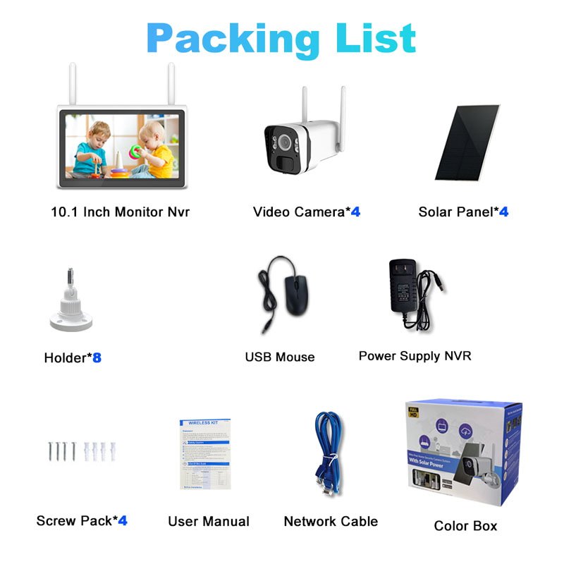 4CH 4MP Solar Power Surveillance Camera System Wifi NVR Kit Cctv Solar Security Camera System Wireless Outdoor