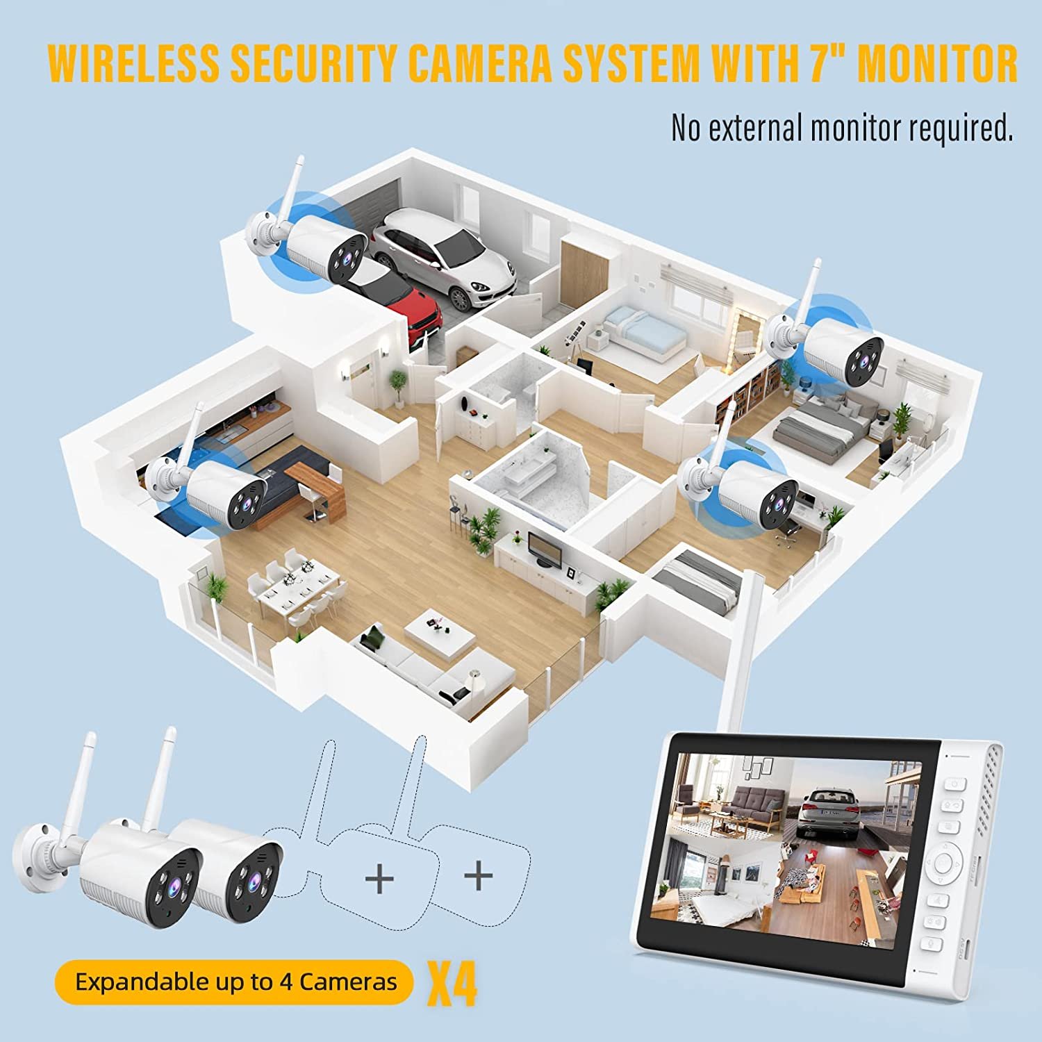 10 inches smart AI face 7 inches Monitor Wireless Security Camera System Home Business CCTV Surveillance 1080P LCD NVR Kit