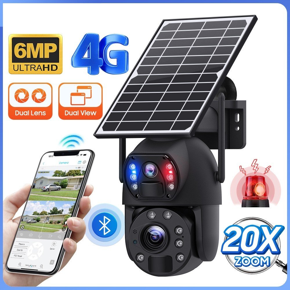 New Arrived Hd Metal Case 4g Solar Camera Dual Lens 20x Zoom Pir Human Detection Camera Outdoor Waterpr for Homeoof Ip66 Cctv