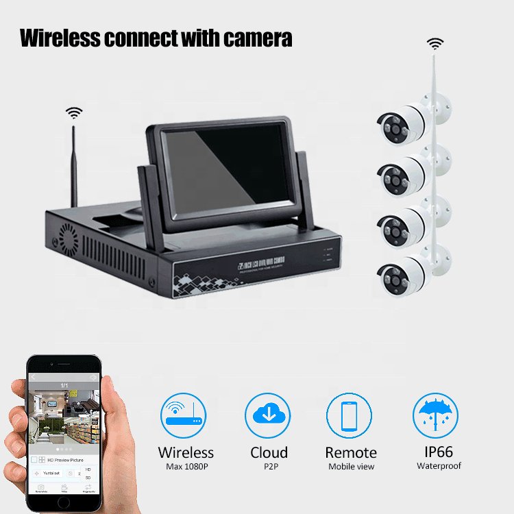 All in One 4 Channel CCTV Kit NVR Wireless Camera Set Security Wifi Infrared IP66 2MP 4CH 1080P NVR CCTV Surveillance Systems