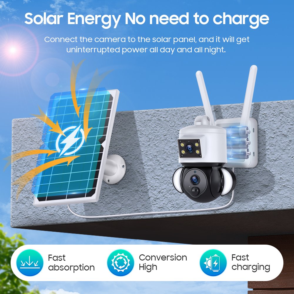Color night vision 8mp 4k solar cctv camera 4g sim card dual lens wifi camera security cctv ip waterproof outdoor solar camera