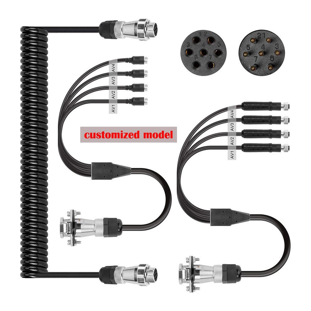 CAB-01S Heavy Duty Vehicle Coil Trailer Cable with 4 Channel 4 PIN AV Connector Disconnect Kit for Truck Caravan Motor Home