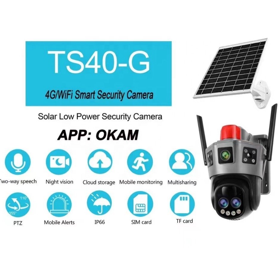 Okam outdoor high-definition 8MP 4G solar camera 10x zoom triple screen 360 ° home monitor