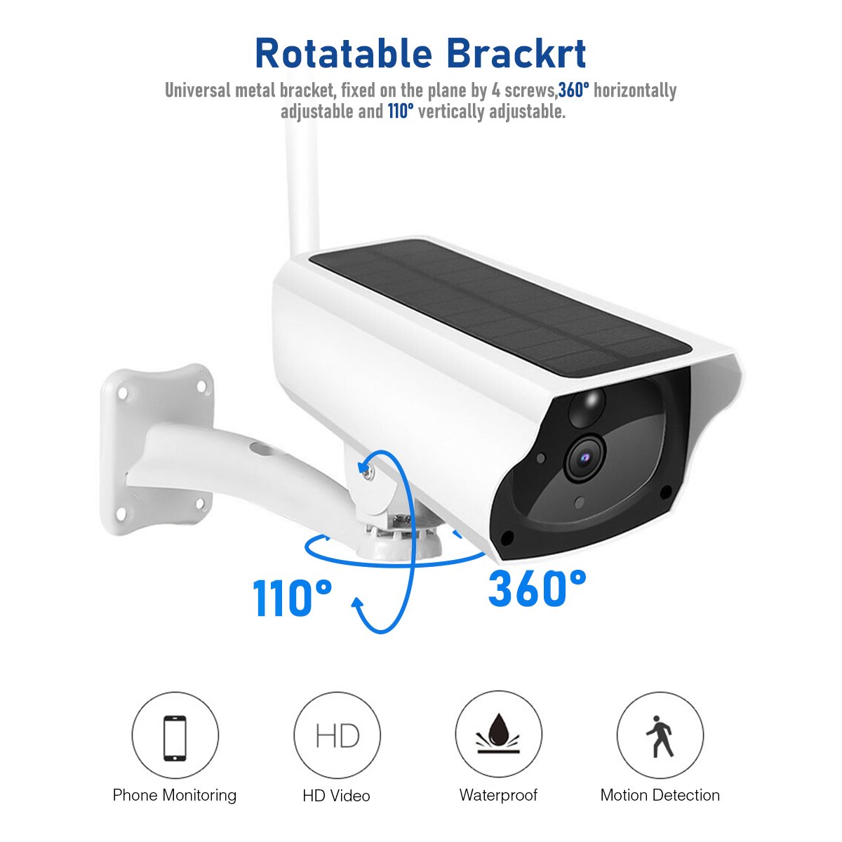 Camera Outdoor Waterproof Night Vision Solar Security Surveillance CCTV Camera