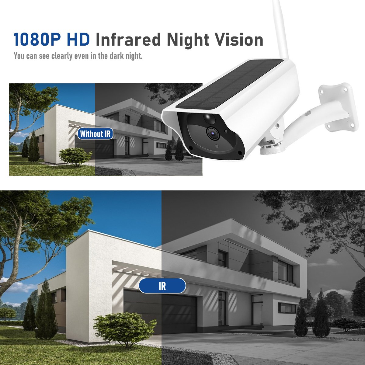 Camera Outdoor Waterproof Night Vision Solar Security Surveillance CCTV Camera