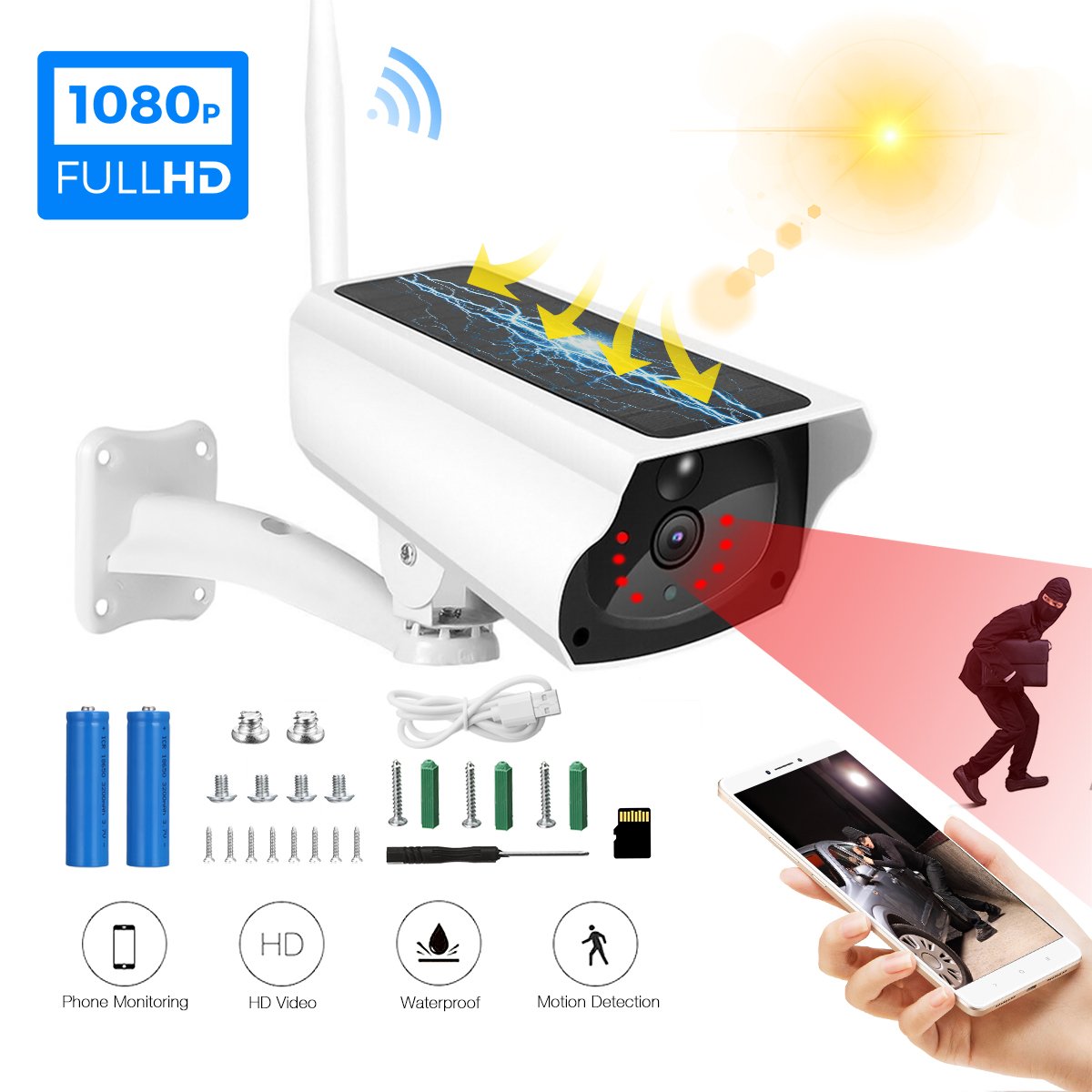 Camera Outdoor Waterproof Night Vision Solar Security Surveillance CCTV Camera
