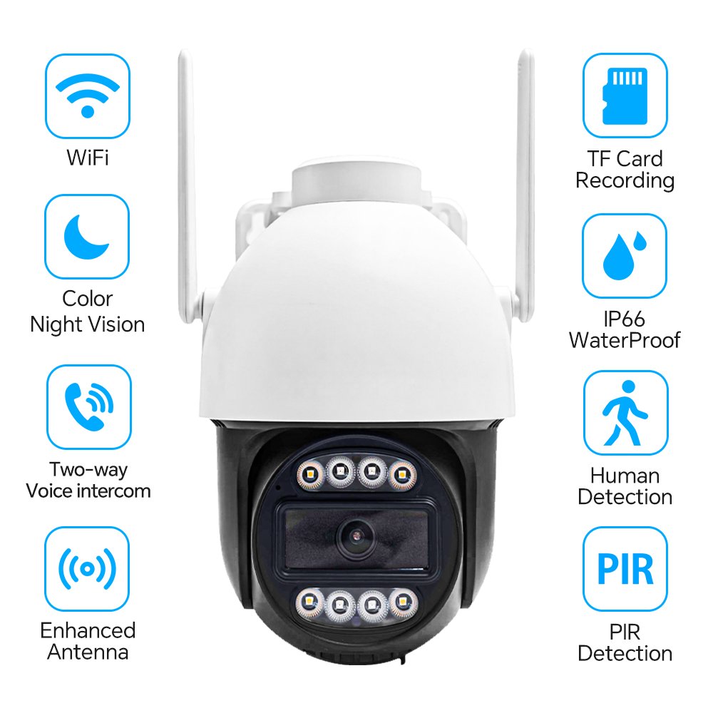 Enhanced Antenna Ip66 Wifi Camera 4Mp Panoramic Camera 355 Degree Image Human/Vehicle Detection Sound & Flash Alarm 2-Way