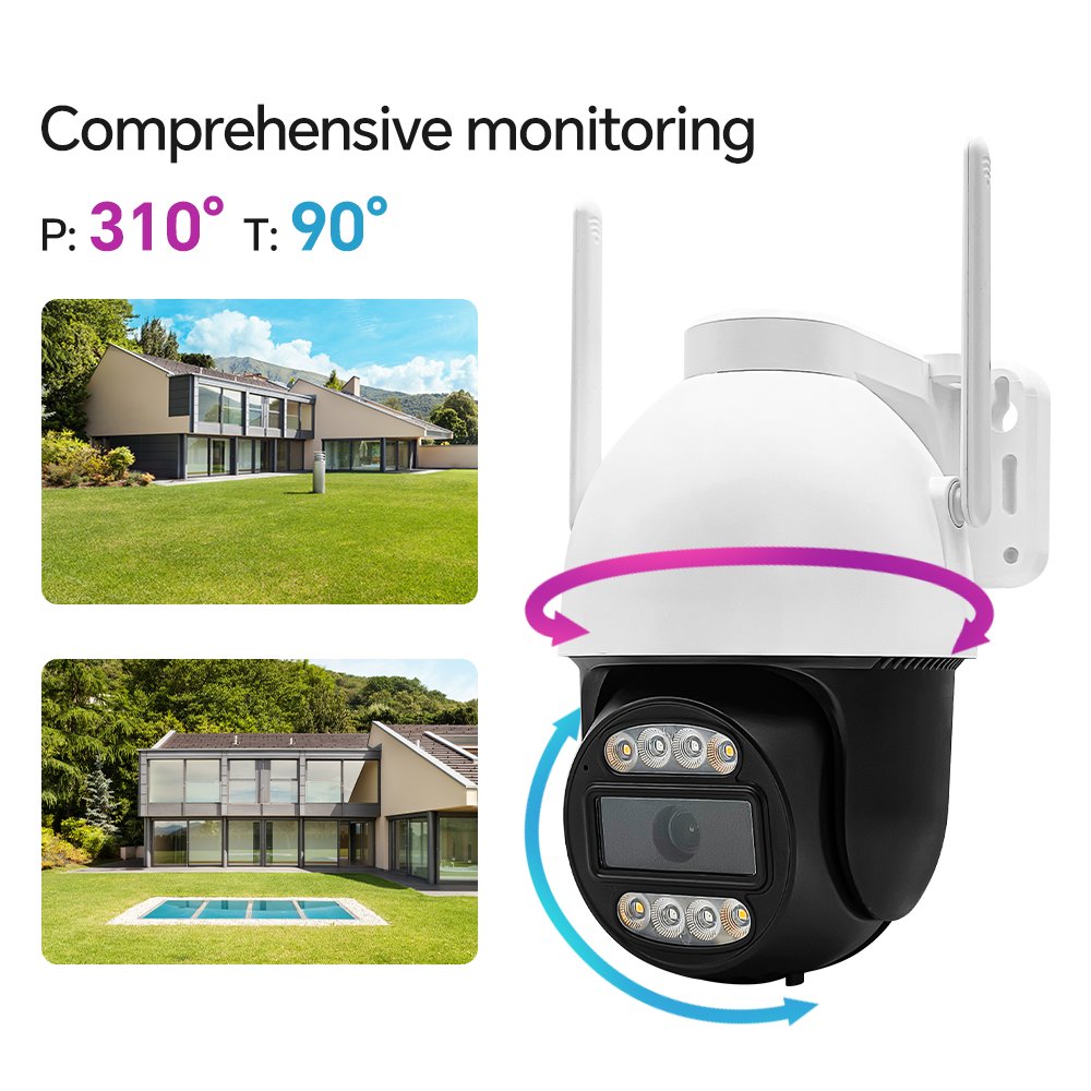 Enhanced Antenna Ip66 Wifi Camera 4Mp Panoramic Camera 355 Degree Image Human/Vehicle Detection Sound & Flash Alarm 2-Way