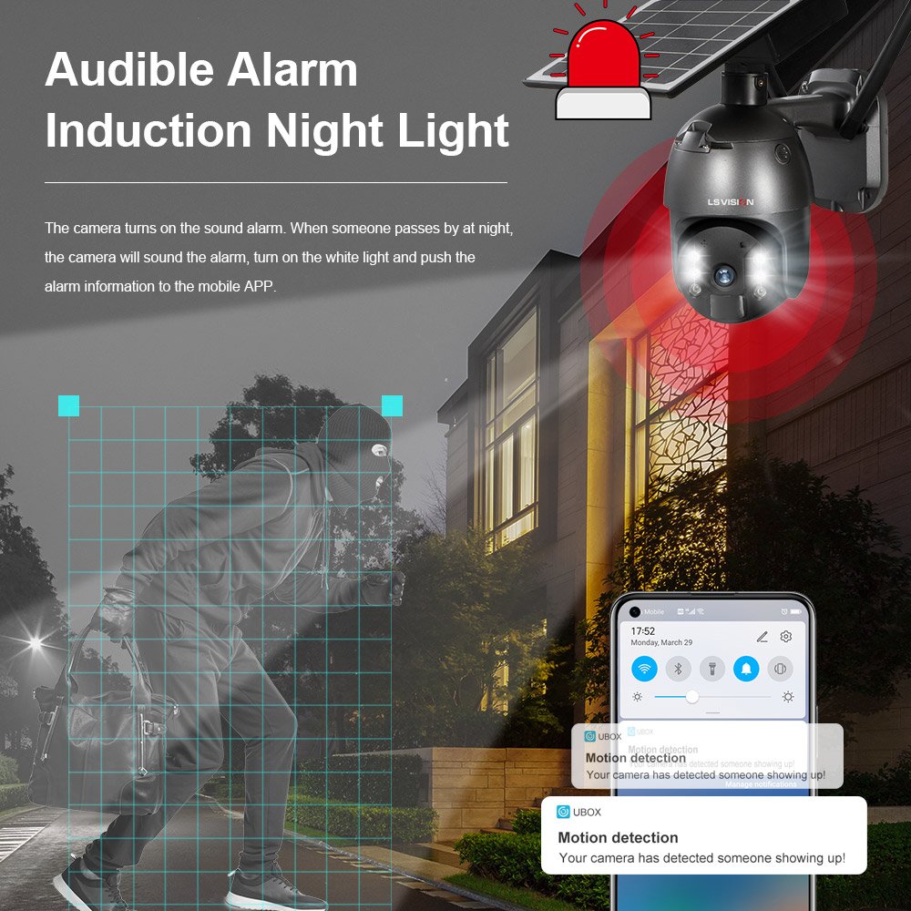 LS VISION 4MP Camara PTZ Solar 4G Solar Energy System Solar Energy System Panel Sim WIFI camera de surveillance sans 4g