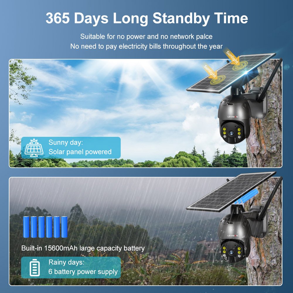 LS VISION 4MP Camara PTZ Solar 4G Solar Energy System Solar Energy System Panel Sim WIFI camera de surveillance sans 4g