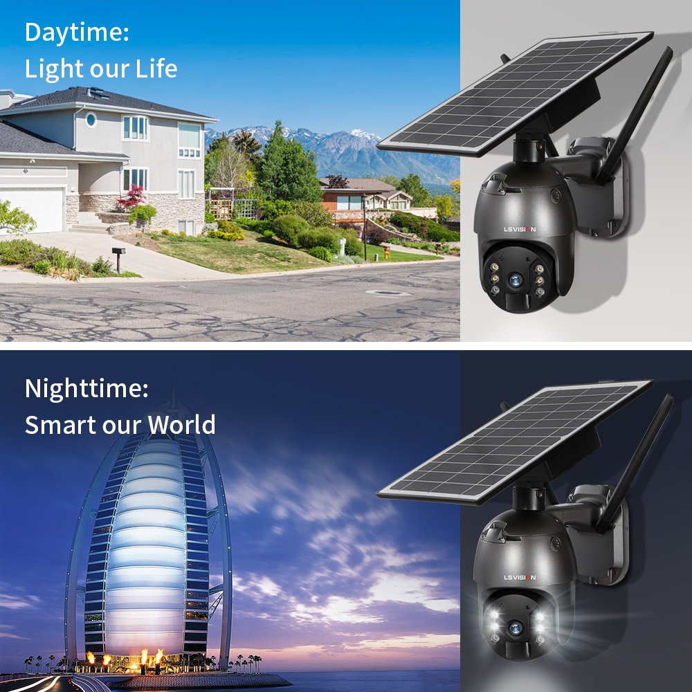 LS VISION 4MP Camara PTZ Solar 4G Solar Energy System Solar Energy System Panel Sim WIFI camera de surveillance sans 4g