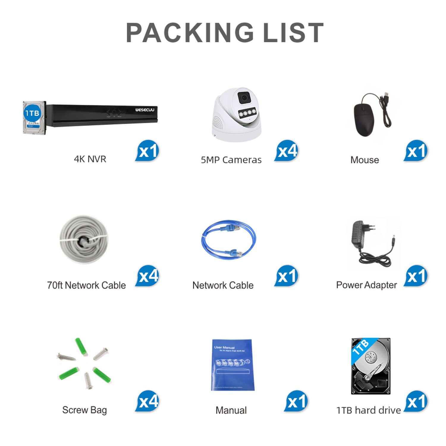 WESECUU Long Distance APP Alarm 4CH 5MP CCTV Camera System Poe NVR Kit surveillance camera system ip 4k cctv camera kit