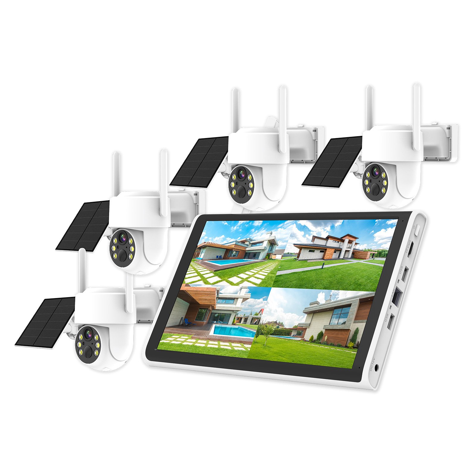 2.5K Plug Play10.1'' NVR PTZ WIFI Camera Kits System 4MP Pant-Tilt Two-Way Audio IP Security CCTV Solar Powered Network Camera