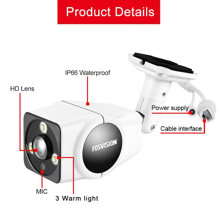 fosvision HD CCTV Security Camera fisheye waterproof Bullet Full Color Night vision Camera 4K 8MP H.265 POE IP Security Camera