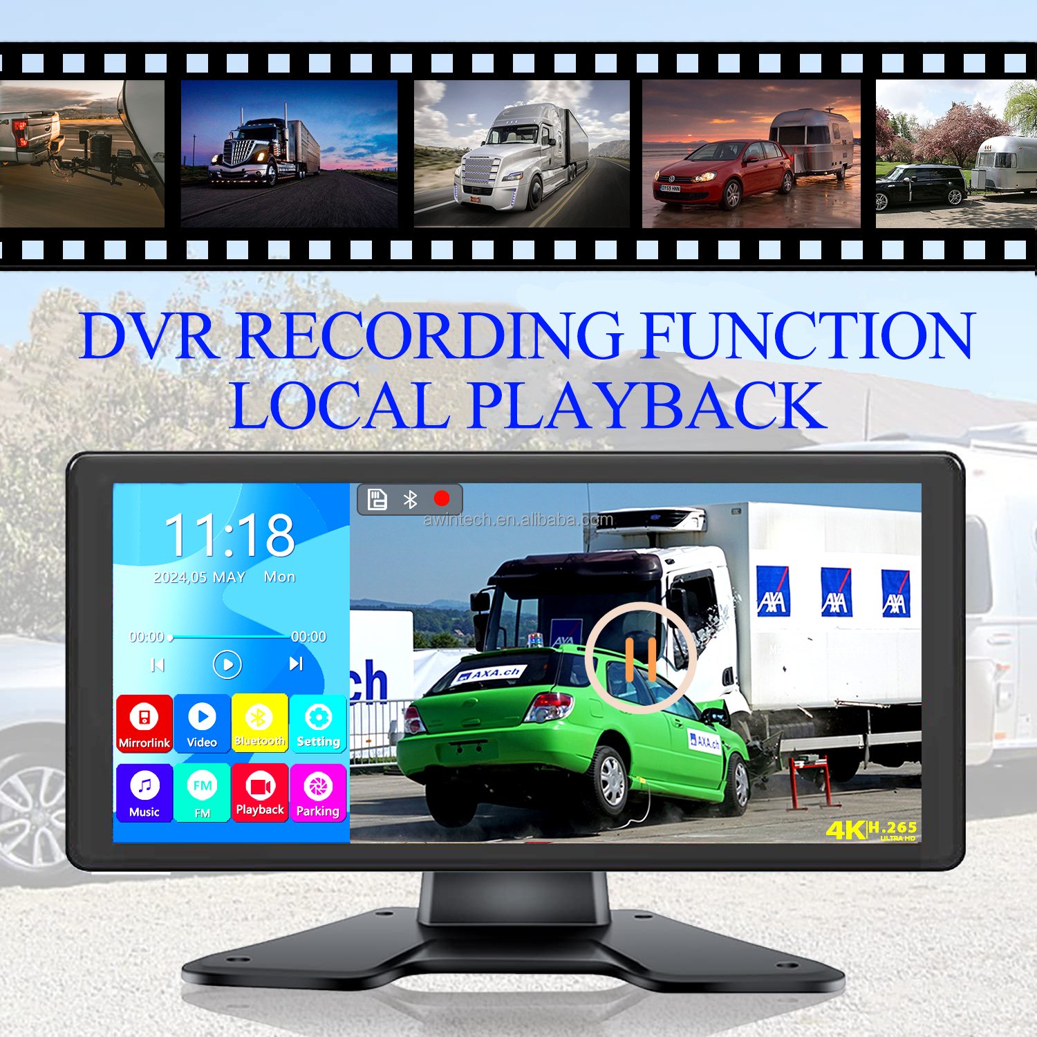 Backup Camera 10.36" Touch Screen Monitor for Truck Van Trailer DVR Recording with Bluetooth FM MP5 1080P Rear Side View Camera