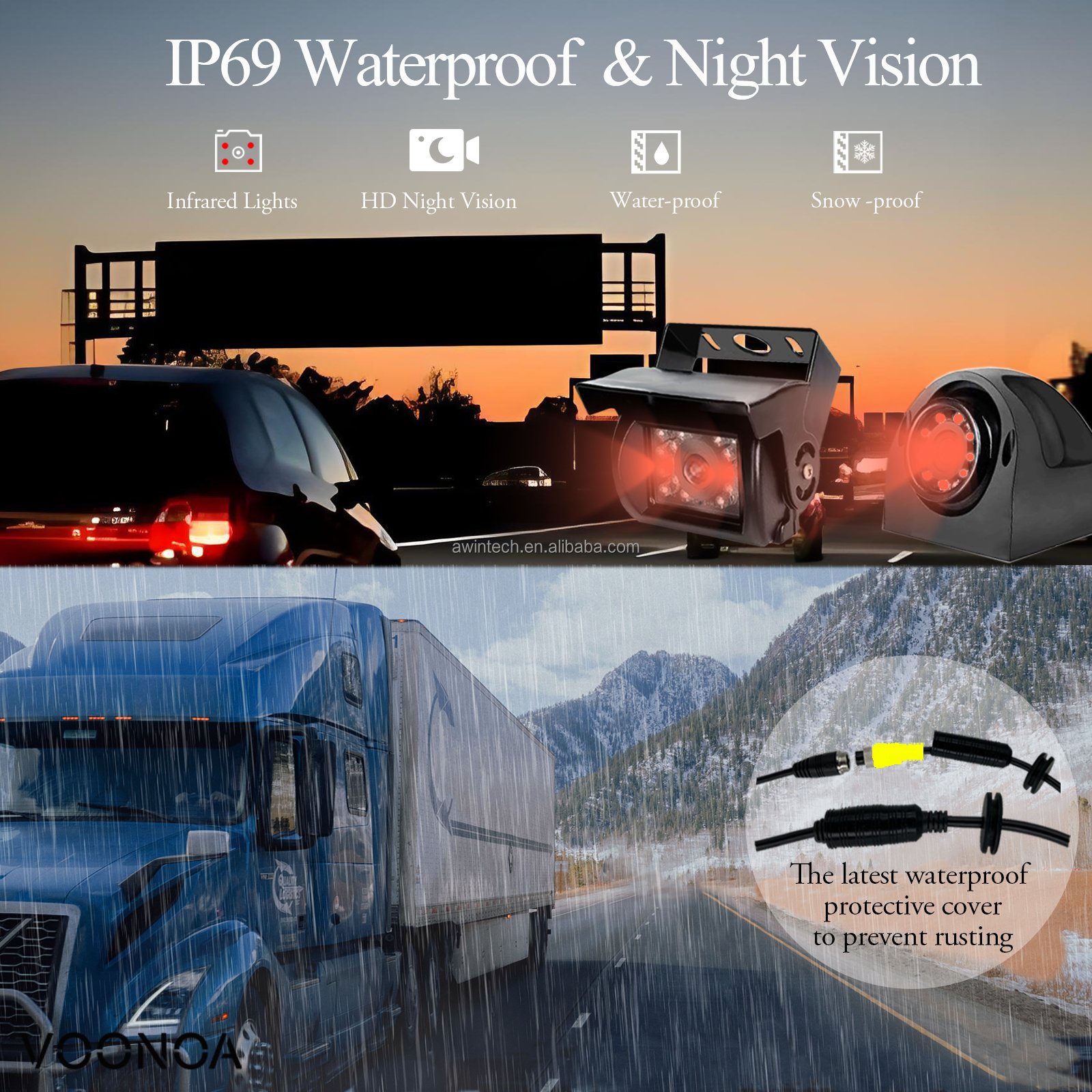 Backup Camera 10.36" Touch Screen Monitor for Truck Van Trailer DVR Recording with Bluetooth FM MP5 1080P Rear Side View Camera