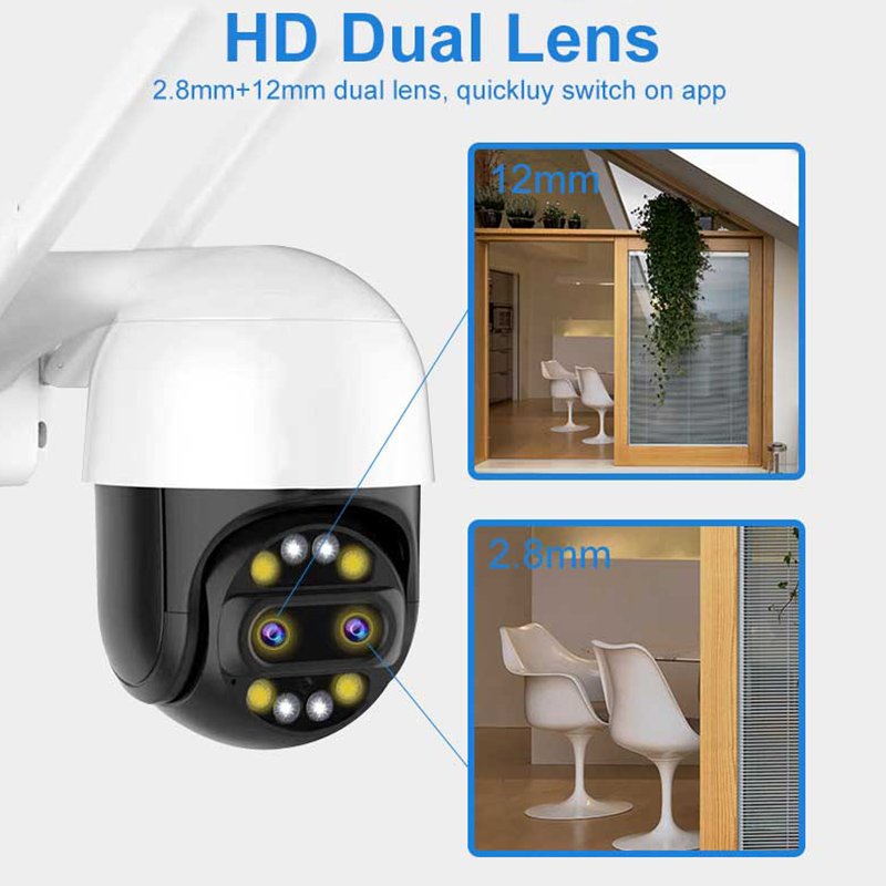 Dual Camera Lens System Video Surveillance 2MP 4MP Smart AI Dual Lens 2.8mm-12mm PTZ IP Security WiFi Camara De Seguridad