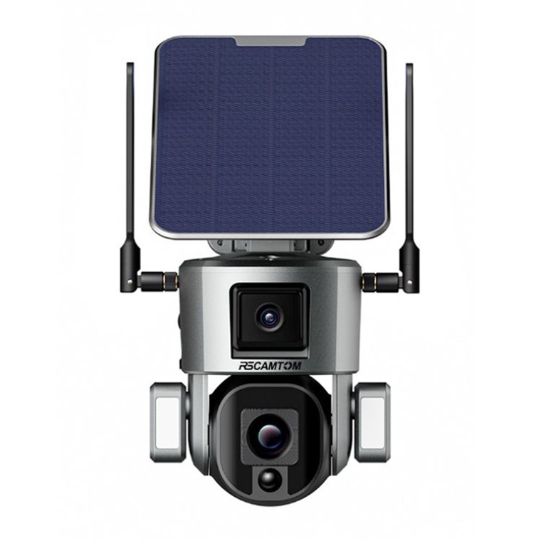 Rscamtom Dual Lens Solar Camera for Agricultural Monitoring Outdoor Audio Night Vision Camera for Industrial Safety