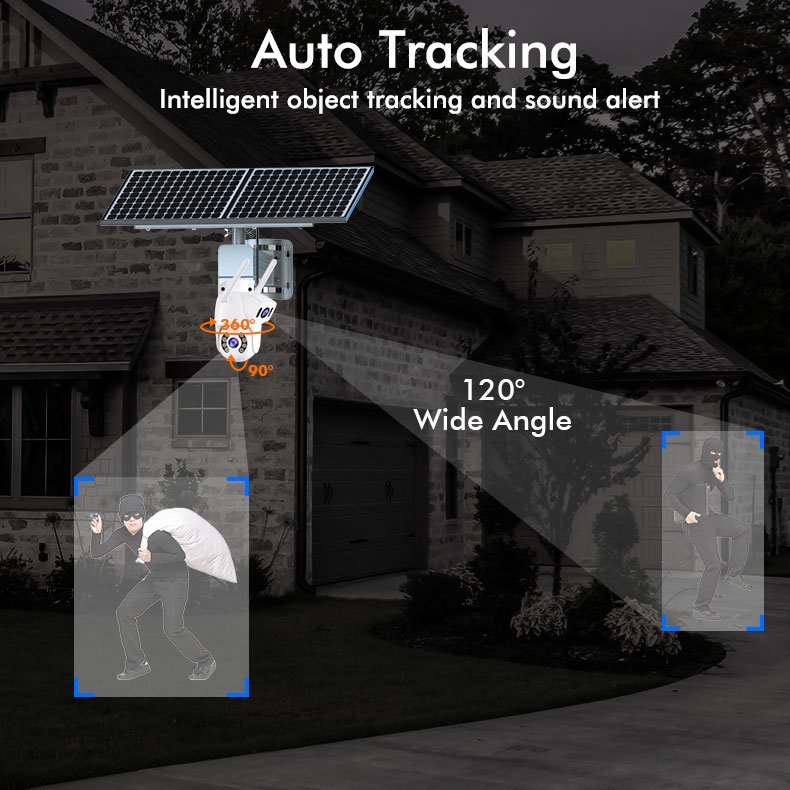 Wireless solar surveillance cameras PTZ CCTV 6MP ICSee Dual Lens Solar Panel Kits 60W 60Ah Outdoor WIFI Solar Camera