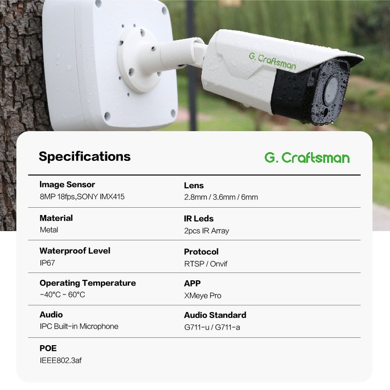 GX-ZFI-M8S Best Selling 8MP 4K SONY POE IP Camera with Audio Microphone Security Smart Function CCTV Video Surveillance System