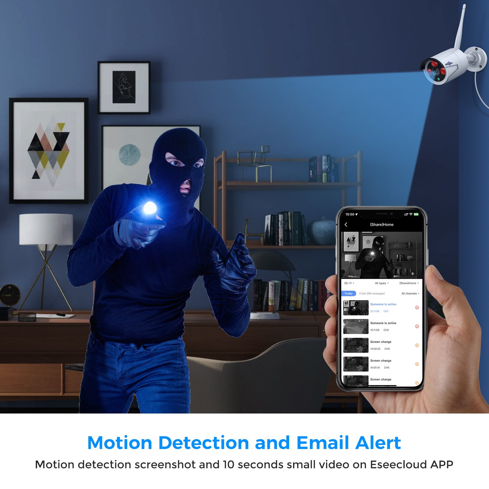 Hiseeu 4MP Night Vision Motion Sensor Home Security Camera System Wireless Nvr Recorder Cctv Camera Set Wifi H.265 4CH Camera