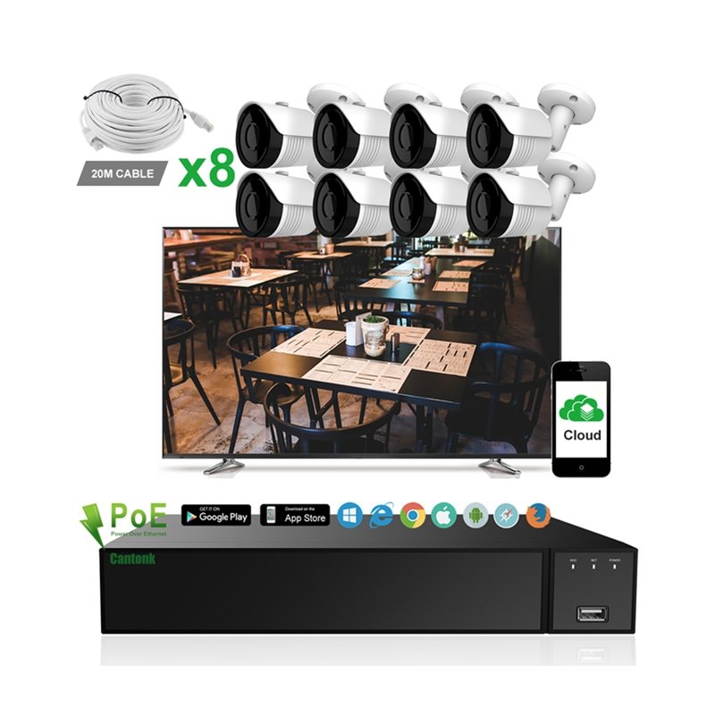 Cantonk Hik OEM Vision 4 8 16 Channel Bullet 4K 8MP Outdoor Home PoE NVR CCTV Kit Surveillance Security Camera System