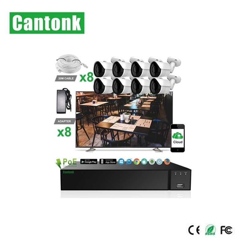 Cantonk Hik OEM Vision 4 8 16 Channel Bullet 4K 8MP Outdoor Home PoE NVR CCTV Kit Surveillance Security Camera System
