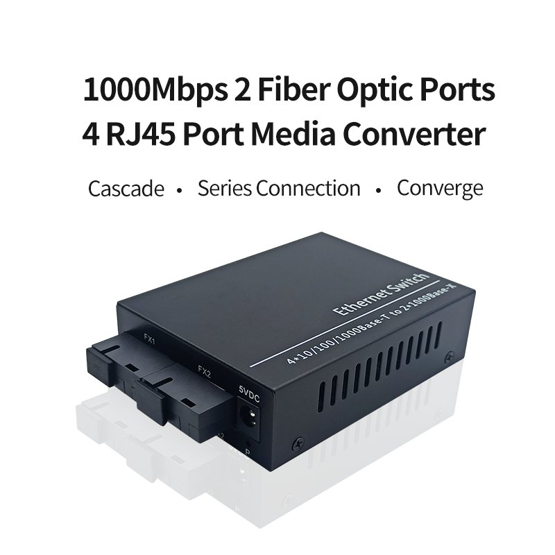 100/1000M Fiber Converter 2 SC Fiber Port 4 LAN RJ45 UTP Port Duplex Fast Ethernet Fiber Optical Media Converter Switch 2F4E