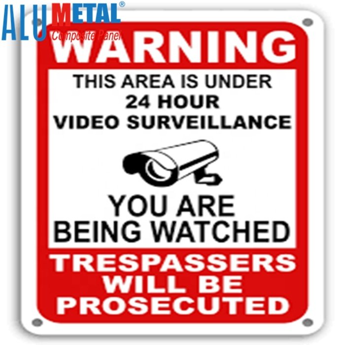 Reflective Warning 24 Hour Video Surveillance Security Camera System in Operation Metal Yard Sign