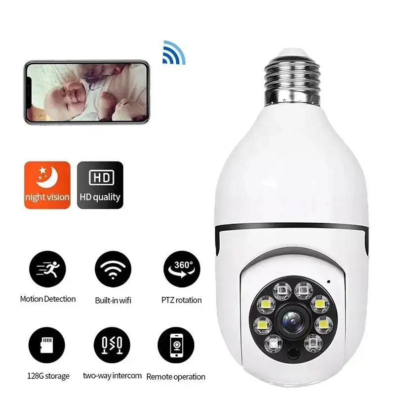 1080P Bulb E27 Security Camera Full Color Night Vision Automatic Human Tracking Zoom Indoor Security Monitor Wifi Camera