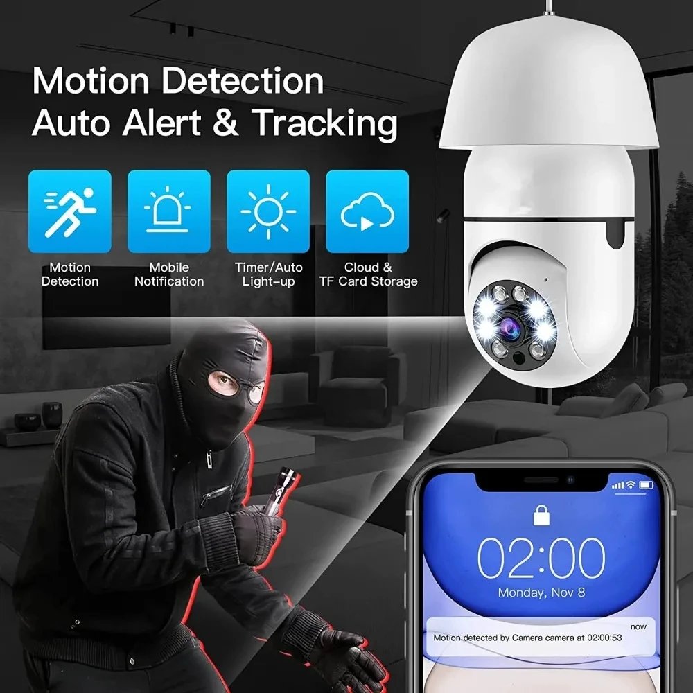 1080P Bulb E27 Security Camera Full Color Night Vision Automatic Human Tracking Zoom Indoor Security Monitor Wifi Camera