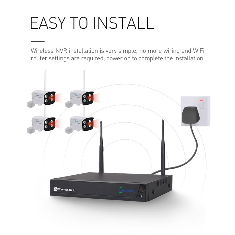 8ch H.265 Outdoor WiFi IP Camera System 5MP Wireless Security Night Vision CMOS Poe Indoor Use NVR Kits Included