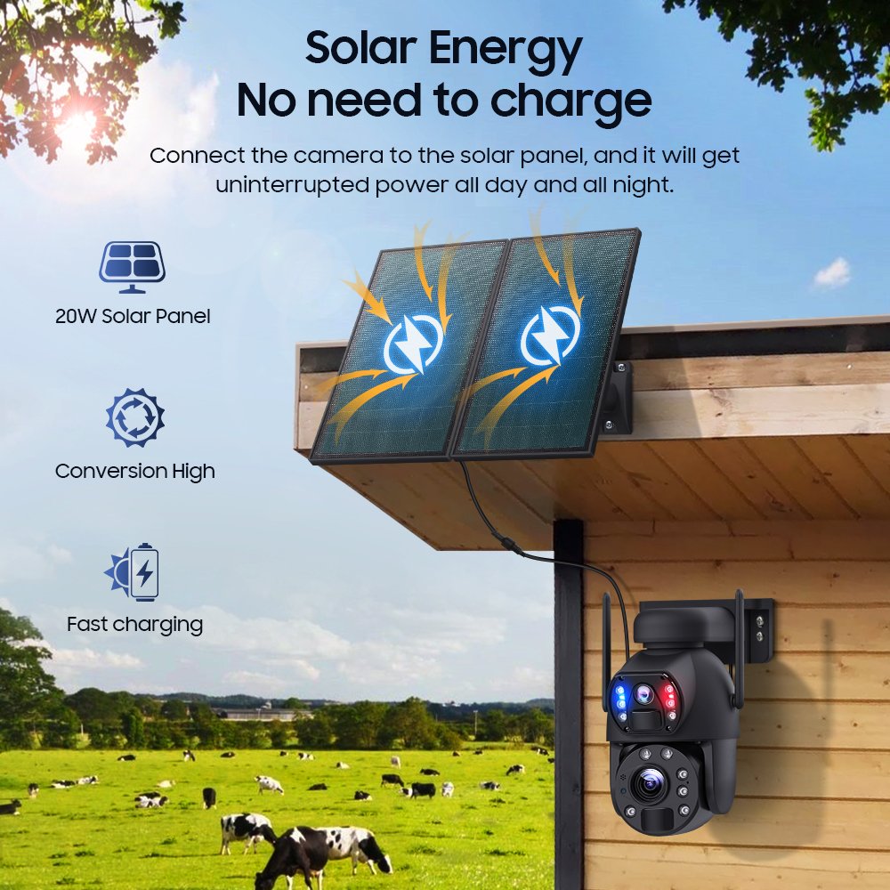 UBOX 20W 10X Optical 20X Zoom Solar Panel Battery 4G Solar Powered 24 hours Recording Continuous Power Supply 4G Solar Camera