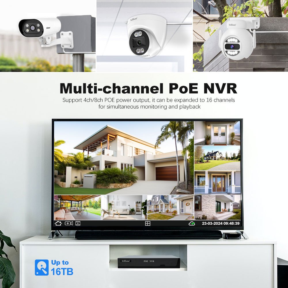 Hot SriHome NVS005+4/8SH037B NVR POE HD 8MP CCTV IP Cameras Kits 5MP Home Video Surveillance Cameras System Intelligence Camera