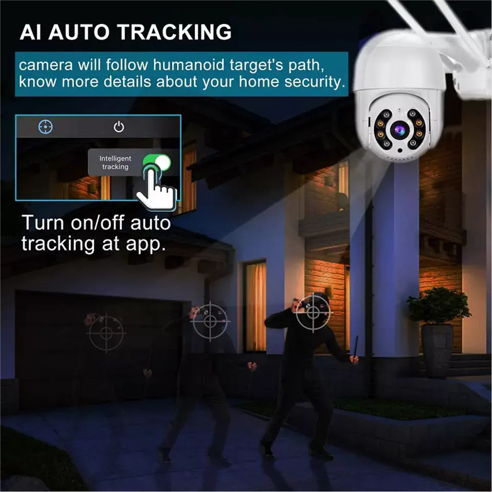 4MP Full Color Home Security Camera 360 Degree Wide Angle with Night Vision Spotlight and Human Auto Tracking for Outdoor Use