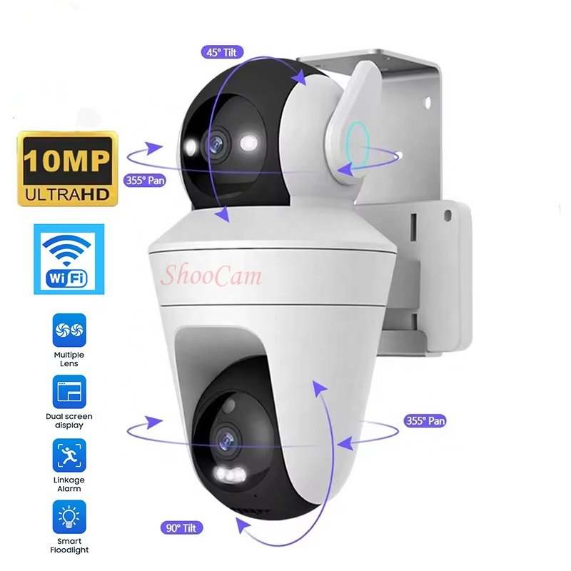 5K Outdoor IP66 Dual Lens Security Wifi Camera Ptz 360 Degree Night Vision With Auto Tracking Alarm System Cctv Camera 10MP