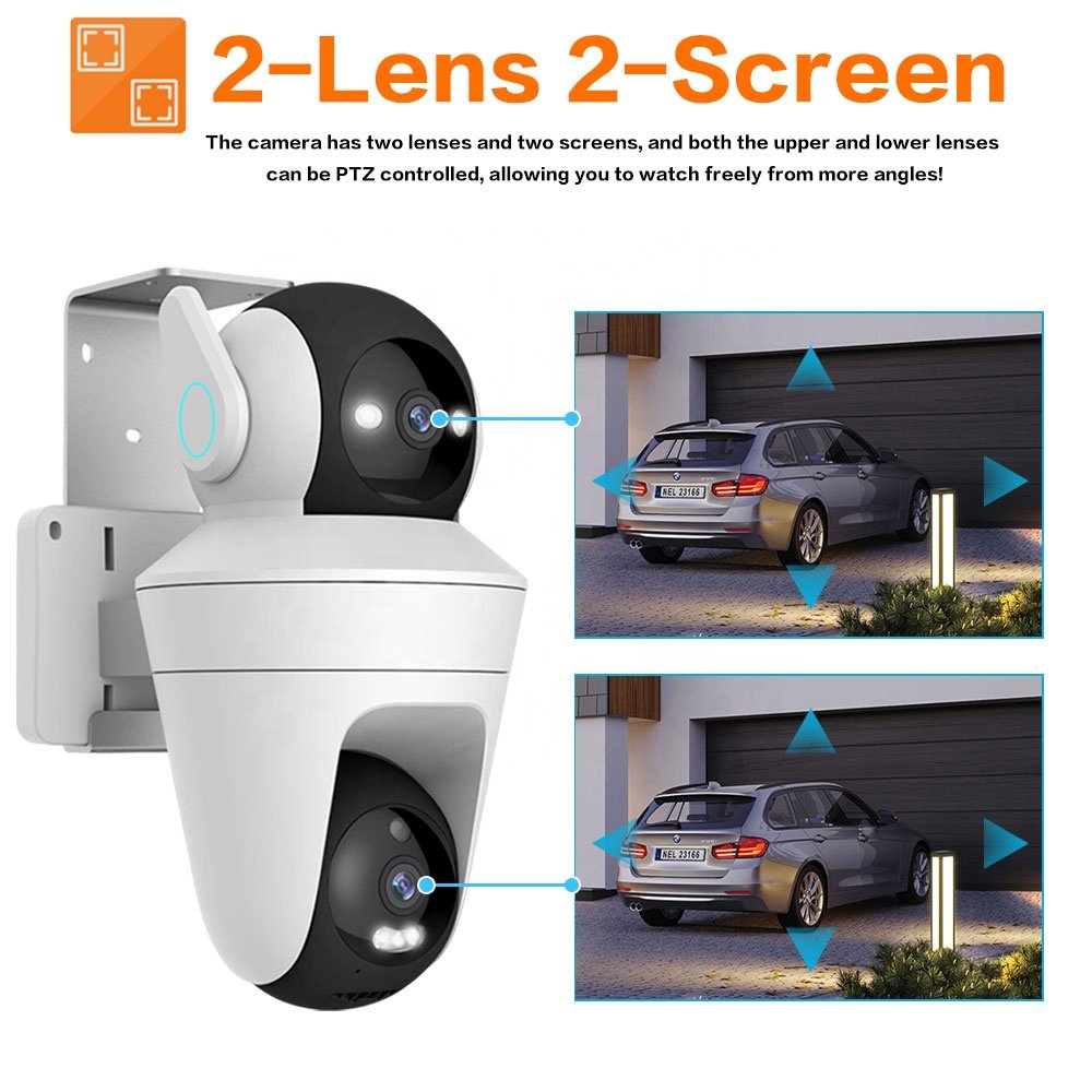 5K Outdoor IP66 Dual Lens Security Wifi Camera Ptz 360 Degree Night Vision With Auto Tracking Alarm System Cctv Camera 10MP