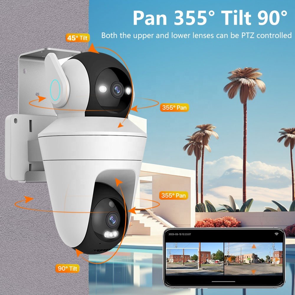 5K Outdoor IP66 Dual Lens Security Wifi Camera Ptz 360 Degree Night Vision With Auto Tracking Alarm System Cctv Camera 10MP