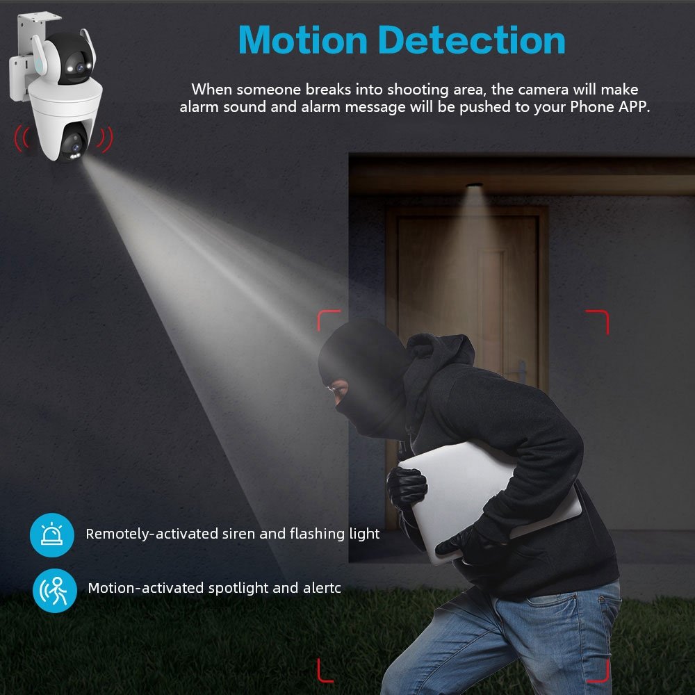5K Outdoor IP66 Dual Lens Security Wifi Camera Ptz 360 Degree Night Vision With Auto Tracking Alarm System Cctv Camera 10MP
