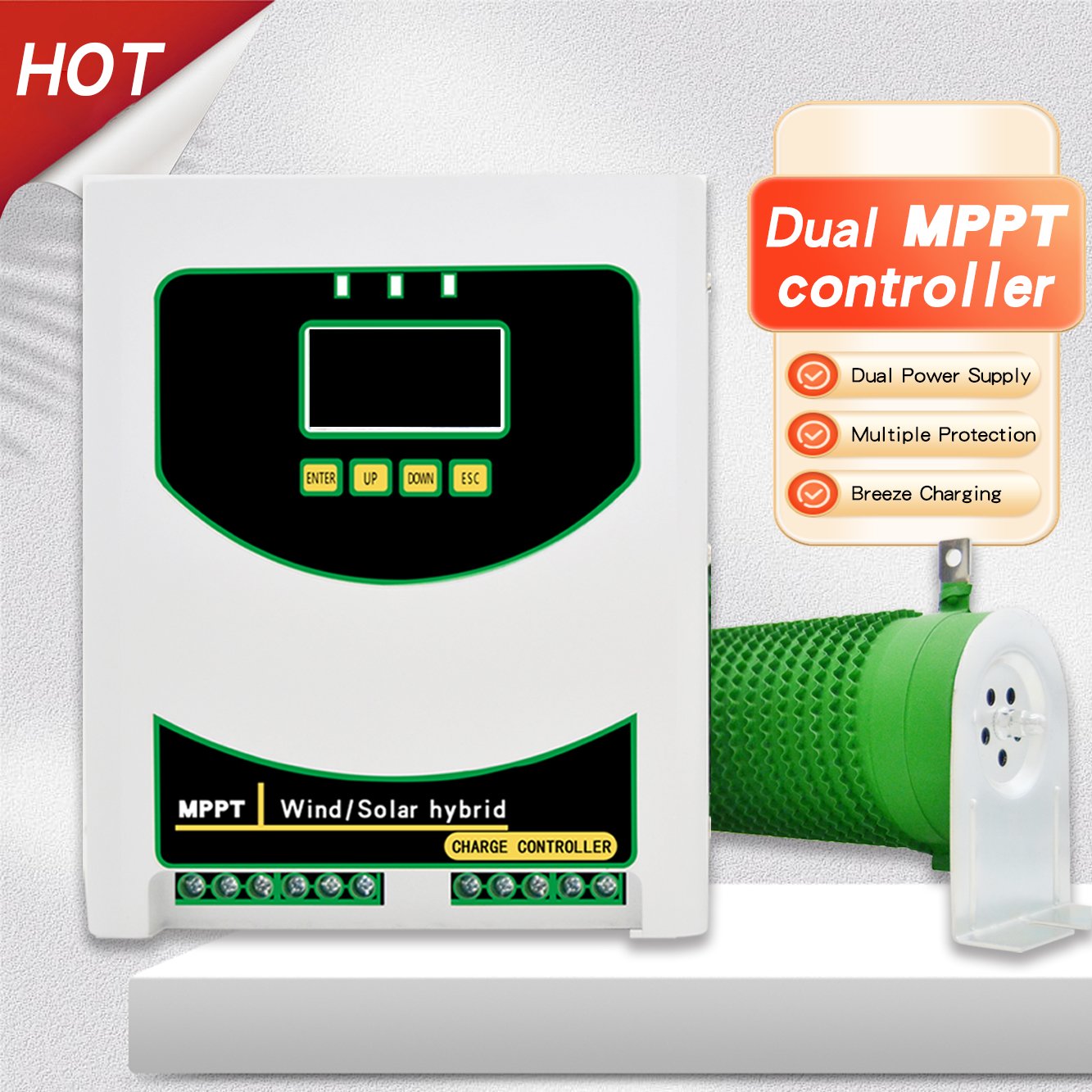 Dual channel mppt 800w 1500w 3000w wind solar hybrid solar controller for surveillance system